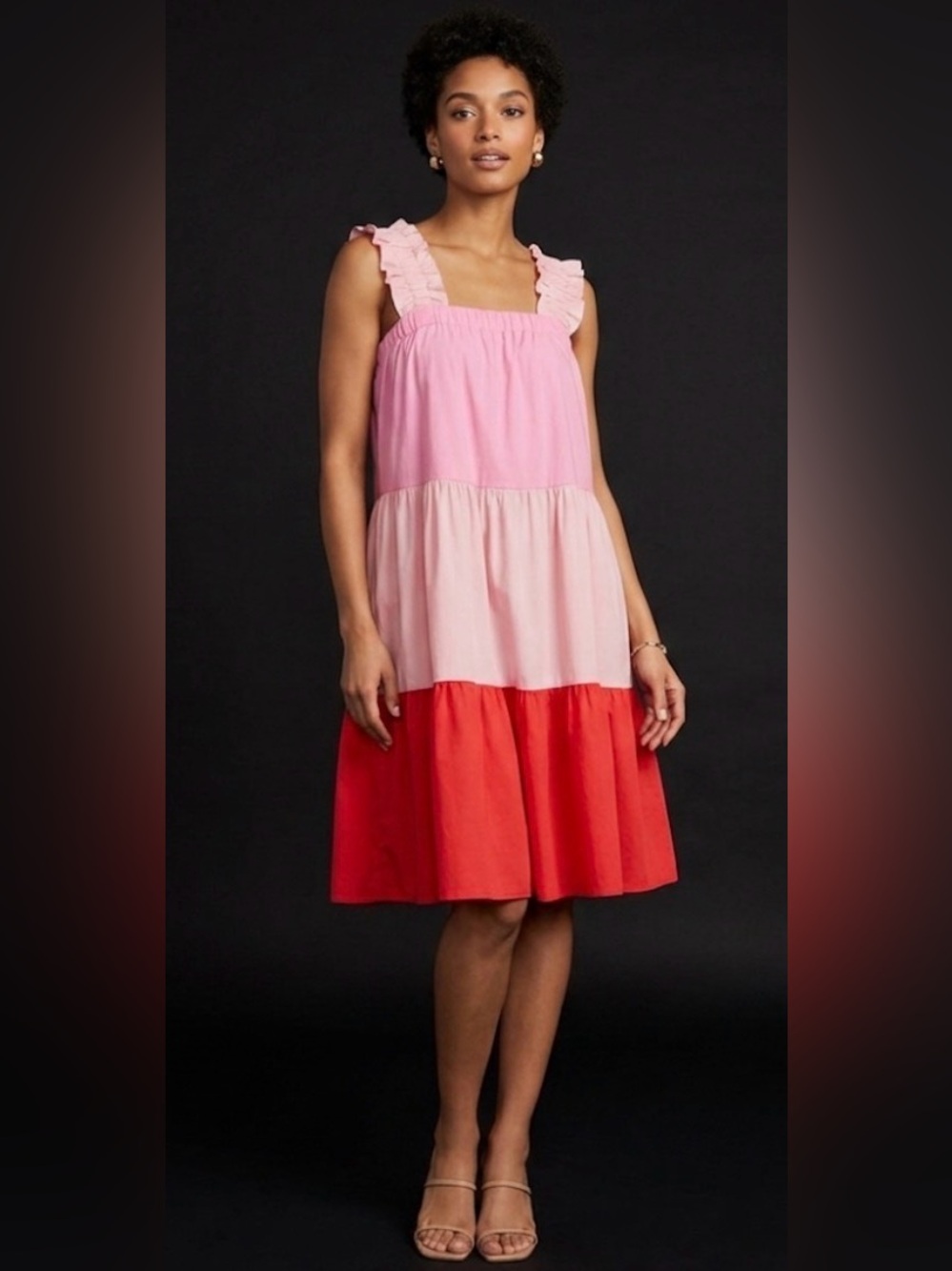 Entro Pink and Red Tiered  Dress